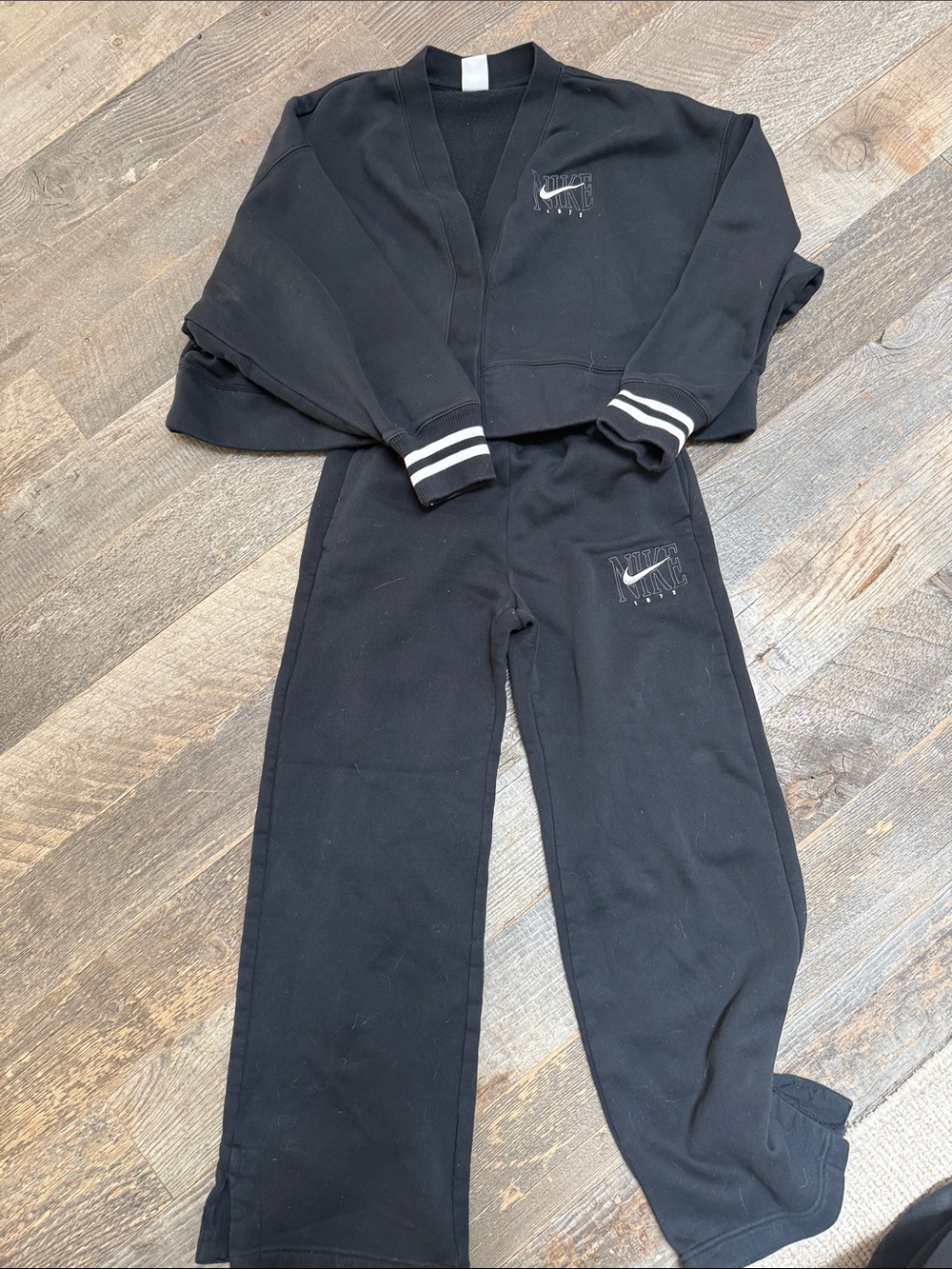 Nike Kids Black Sweatpant Set with Striped Cuff Detail